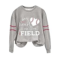 Women Baseball Sweatshirt Heart Letter Print Pullover Sweatshirt Casual Loose Crewneck Cute Graphic Fashion Tops Shirt