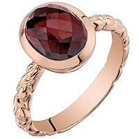 PEORA Garnet Solitaire Ring for Women 14K Rose Gold, Genuine Gemstone Birthstone, 3 Carats Oval Shape 9x7mm, Comfort Fit, Sizes 5 to 9