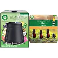 Set: Air Wick, Essential Oil Diffuser Freshener-Black & Air Wick Essential Mist Refill, Happiness Pineapple Peach & Wild Mint Fragrance Air Freshener