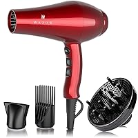 1875W Professional Ionic Hair Dryer, Salon Lightweight Blow Dryer, 2 Speed and 3 Heat Settings, Powerful Ceramic Fast Dryer with Diffuser, Concentrator and Comb, Red