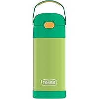 THERMOS FUNTAINER 12 Ounce Stainless Steel Vacuum Insulated Kids Straw Bottle, Lime/Orange