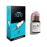 Perma Blend Permanent Eyeliner Microblading Ink in Dark Fudge - Brown Tattoo Ink Makeup (0.5 oz) Bundled With Vertix Nano Membrane Cartridge Tattoo Needles - 3 Shader - 0.25mm Medium Taper (20 Count)
