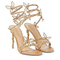Vertundy Embellished Rhinestone Butterfly Spiral Coil Wrap Around Stiletto Heels Diamante Ankle Strap Fantasy Sparkly Sandals Dress Shoes