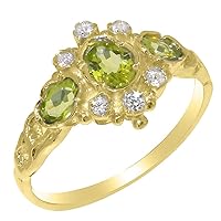 10k Yellow Gold Natural Peridot Cubic Zirconia Womens Trilogy Ring - Sizes 4 to 12 Available
