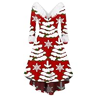 Womens Dresses Party Plush High and Low Deep V Off Shoulder Big Swing Dress Christmas Dresses for 2023 Trendy, S-5X