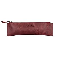 Genuine Leather Pen Case with Zipper Closure, Pencil Pouch Stationery Bag (Maroon)