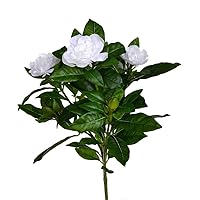 Vickerman 14.5'' Artificial White Polyester Gardenia Flower Bush - Realistic with 93 Dark Green Leaves, 3 Blooms, 3 New Growth Buds - Indoor Use Recommended
