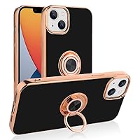 ONNAT-Case for iPhone 14 6.1 360°Rotation Ring Kickstand for Women GirlyGorgeous Plating Gold Design (Black)