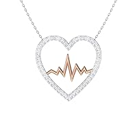 Diamondere Natural and Certified Diamond Heartbeat Necklace in 14k Rose and White Gold | 0.22 Carat Pendant with Chain