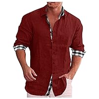 Men's Muscle Shirts for Men Fashion Casual Pocket Solid Color Button Long Sleeve Top T-Shirt Blouse
