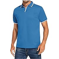 Men's Turn-Down Collar Tee Shirt Stylish Striped Short Sleeve T-Shirt Relaxed Fit Workout Shirts Activewear Tops