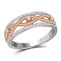 The Diamond Deal 10kt White Gold Womens Round Diamond Rose-tone Rope Twist Band 1/4 Cttw