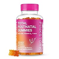 Pink Stork Total Postnatal Vitamin Gummies with Folate, Vitamin B12 and B6 to Aid in Lactation Support and Postpartum Recovery, Postpartum Essentials - 60 Gummies