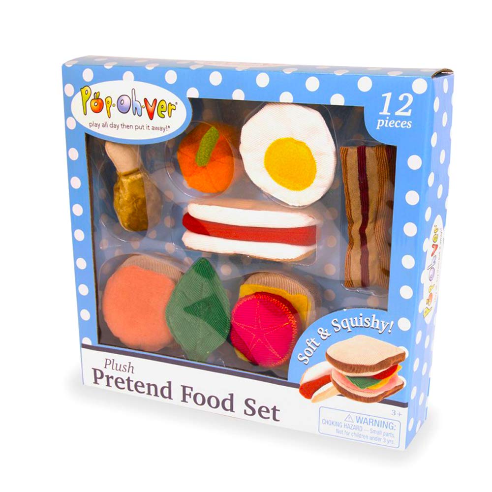 PopOhVer - 12 Piece Plush Breakfast & Lunch Foods Kitchen Play Set - Comes with Realistic Looking Foods -Pretend Play for Kids