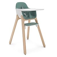UPPAbaby Ciro High Chair/Sleek, Easy-to-Clean Design/Perfect-Fit Tray to Bring Baby to Table/Patent-Pending Harness/Dual-Position, 180-Degree Rotating Footrest/Emrick (Green/Rubberwood)