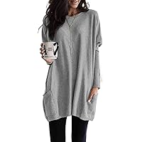 Dokotoo Womens Comfy Casual Long Sleeve T Shirt Tunics Tops Blouse Fashion Oversized Shirts Tunic with Pockets Tops for Leggings Summer Autumn Spring (US 12-14) L,Gray