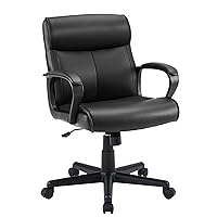 Sweetcrispy Executive Office Chair with Padded Armrests Mid Back Lumbar Support and Adjustable Height & Tilt Angle, PU Leather Swivel Rolling, Modern Black