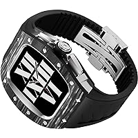 Carbon Fiber Bezel With Titanium Watch Case+Fluororubber Band，For Apple Watch Series 8 7 45mm，Women/men Luxury Modification Kit，For IWatch SE 6 5 4 44mm