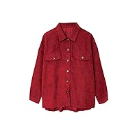 Womens Corduroy Coats Shirts Retro Loose Casual Cardigan Long Sleeve Solid Color Blouses with Pockets Tops