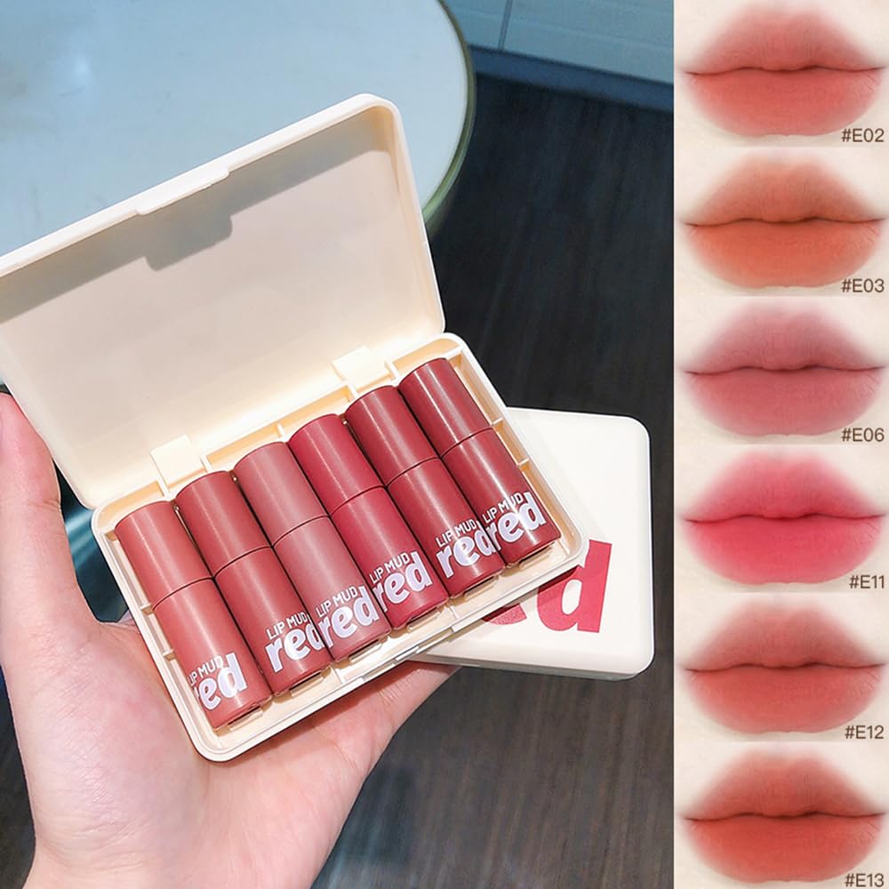 LAMUSELAND Matte Lipstick Set, 6 Colors Nude Long-lasting Velvet Waterproof Non-Stick Cup Lip Gloss Kit, Makeup Gift Kit for Women and Girls (011)