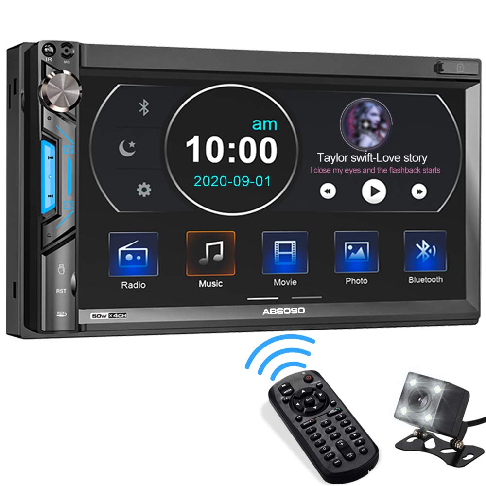 Double Din Car Stereo System - ABSOSO 7 Inch HD Touchscreen MP5 Car Player - Bluetooth Car Radio Receiver Supports PhoneLink Rear Front View Camera AM/FM USB/SD/AUX Input Steering Wheel Control