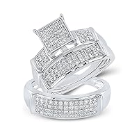 The Diamond Deal Sterling Silver His Hers Round Diamond Square Matching Wedding Set 1/2 Cttw