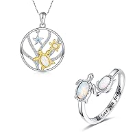 -31.25% 925-Sterling-Silver Opal Sea Turtle Dance Necklace+Rings Set