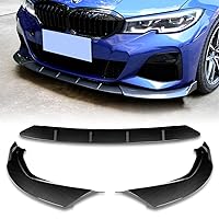 3-Piece Front Bumper Lip fit for compatible with 2019-2020 BMW 3-Series G20 (M-Sport Bumper Only), Front Bumper Lip Spoiler Air Chin Body Kit Splitter, Painted Glossy Carbon Fiber ABS