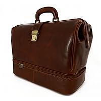 Genuine Leather Medical Bag, Double Bottom Color Brown