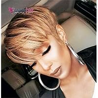 Usexy Hair Pixie Cut Human Hair Wig with Bangs Short Wigs for Black Women Non Lace Front Wig Full Machine Wigs 150% Density Brazilian Pixie Cut Human Hair… (0T27 Color)