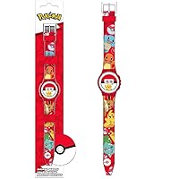 Kids Euroswan Children's Digital Watch 21 cm Compatible with Pokémon, Automatic Watch with Adjustable Plastic Strap for Boys and Girls, Original Birthday Gift