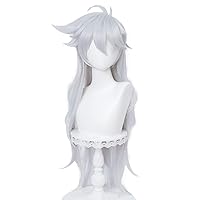 SL Long Silver Wig for Razor Cosplay Costume Fluffy Anime Spiky Curly Cosplay Hair Wigs with Bangs for Boys Girls + Cap