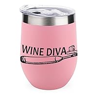 Wine Diva Wine Tumbler Wine Quotes Coffee Mug 12 oz Stainless Steel Stemless Wine Glass Christmas Valentine Gift for Women Wine Cups with Lids for Coffee Wine Cocktails Champaign