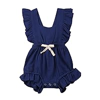 VISGOGO Toddler Baby Girl Ruffled Rompers Sleeveless Cotton Romper Bodysuit Jumpsuit Clothes