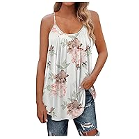 Tank Tops for Women 2024 Casual Flowy Printed Halter Top Y2K Plested Sleeveless Soft Summer Club Trendy Shirts