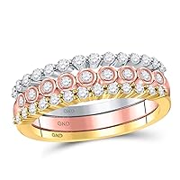 TheDiamondDeal 10kt Tri-Tone Gold Womens Round Diamond 3-Piece Stackable Band Ring Set 1/2 Cttw