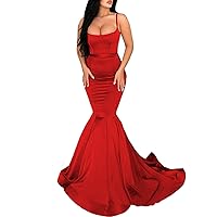 Womens Mermaid Satin Prom Dress 2020 Long Sleeveless Evening Formal Gown