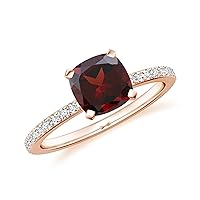 Natural Garnet Cushion Solitaire Ring for Women Girls in Sterling Silver / 14K Solid Gold/Platinum