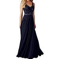 Women's V Neck Appliques Prom Dress Long Beaded Evening Party Gowns