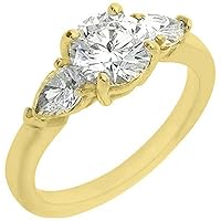 14k Yellow Gold Round & Pear Past Present Future 3 Stone Diamond Ring 1.65 Carats