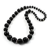 Avalaya Black Wooden Bead Necklace - 70cm Length