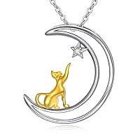 MEDWISE Sterling Silver Cat Necklace Cat on Crescent Moon Pendant Necklace Jewelry Gifts for Women Cat Lover