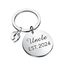 BNQL New Uncle Gifts Keychain Uncle EST.2024 Keychain Uncle Jewelry Gifts for New Uncle First Time Uncle Gifts