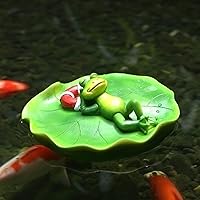 Floating Frog for Pond Ornaments Frog Resin Floating Frog Statue Cute Frog Sleeping on Lotus Leaf for Garden Pond Pool Decor Style1 21x11x9cm, Garden Statue