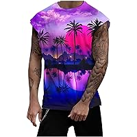 Sunset Print Beach Tank Tops Men Summer Casual Sleeveless T-Shirt Round Neck Sports Tee Racerback Workout Tanks