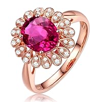 Fantastic Fashion Genuine Pink Tourmaline Engagement Diamond 14K Solid Rose Gold Wedding Promise Ring for Women