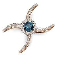 Round Blue White Diamond 1 1/4 ctw Women Criss Cross X Halo Engagement Ring 14K Gold