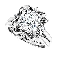 JEWELERYOCITY 2.75 CT Princess Cut VVS1 Colorless Moissanite Engagement Ring Set, Wedding/Bridal Ring Set, Sterling Silver Vintage Antique Anniversary Promise Ring Set Gifts