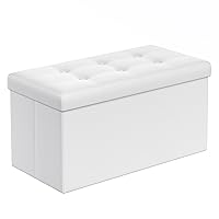 SONGMICS 30 Inches Folding Storage Ottoman Bench, Storage Chest, Footrest, Coffee Table, Padded Seat, Faux Leather, Holds up to 660 lb, White ULSF106