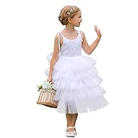 Flower Girl Strap Lace Tiered Tutu Tulle Party Dress Girls Ball Gown for Wedding